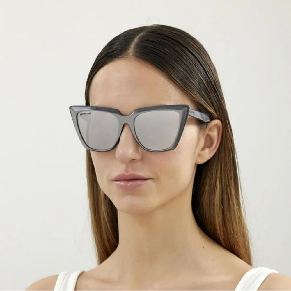 SALE! NEW Balenciaga BB0046S 006 Silver Mirrored Square Cat Eye Women Sunglasses - Picture 3 of 11